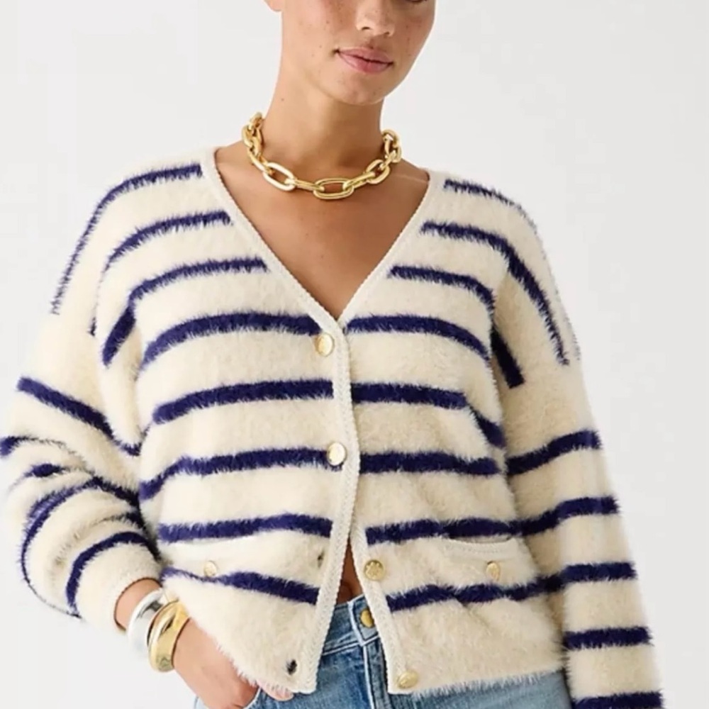 J. Crew Navy and Cream Striped Cardigan